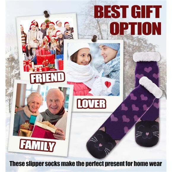 Womens Slipper Socks Soft Warm Fluffy Winter Fleece Lined Sherpa Socks - Picture 6 of 6